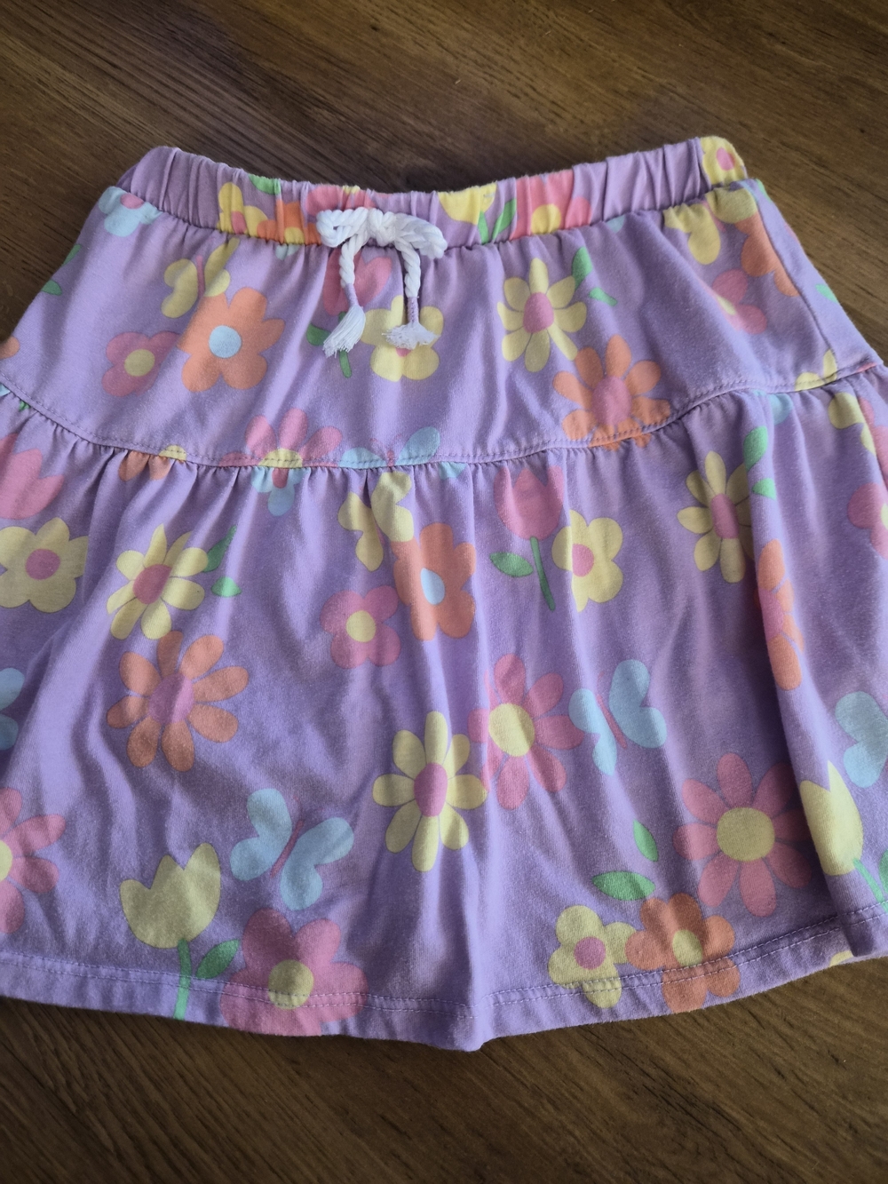 Girls' Lavender Floral Skort with Elastic Waist and Drawstring